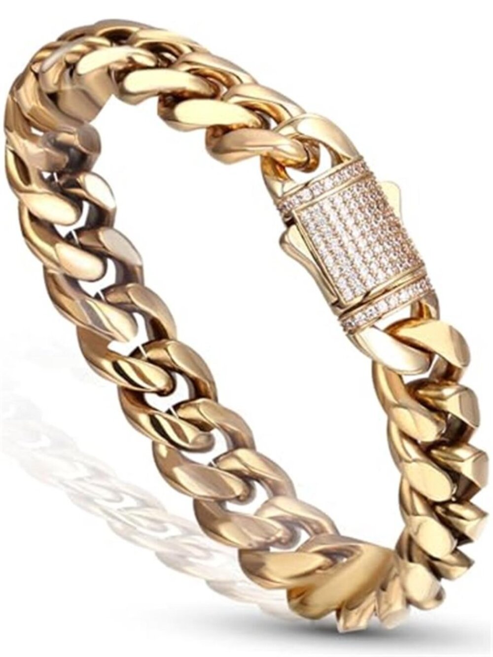 Gold Cuban Link Bracelet Stainless Steel Miami Chain Hip Hop Mens Jewelry
